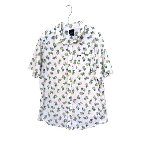 RVCA Shirt Mens XL Button Up White Pineapple Print Short Sleeve Casual Tropical - Picture 1 of 6